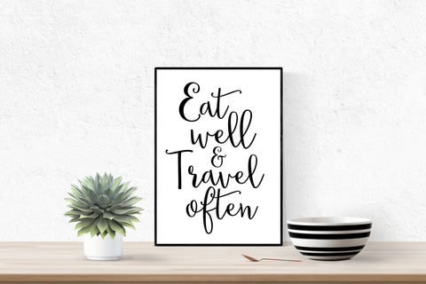Poster Küche Küchenposter  Eat well and Travel often -Esszimmer Geschenk Handlettering Sprücheposter