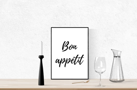 Poster Küche Küchenposter Bon appetit - Esszimmer Handlettering Sprücheposter Essecke Essplatz Bar Café Restaurant