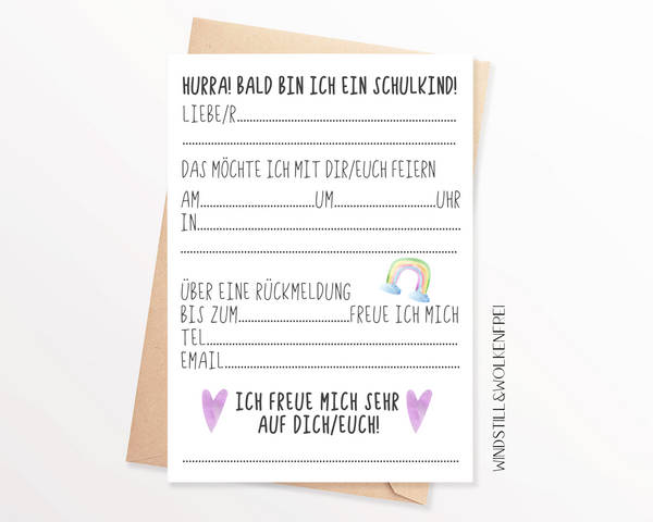 Einladung zur Einschulungsfeier Einschulung Schulkind Einhorn Regenbogen Mädchen